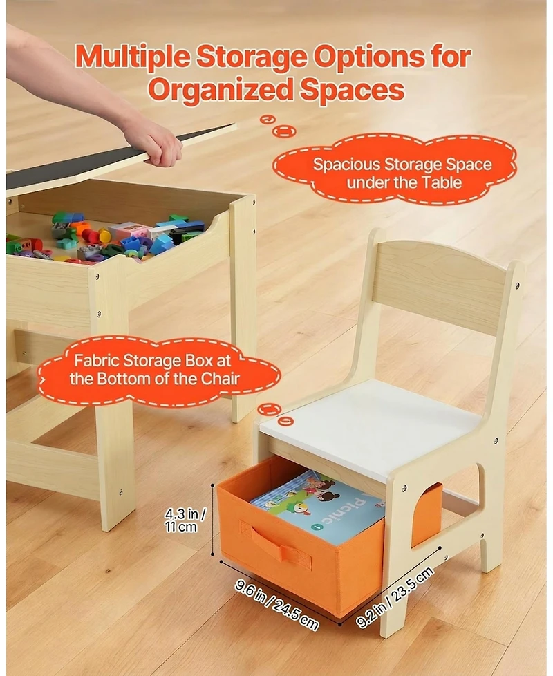 Gouun Kids Table and 2 Chairs Set with Reversible Top and Storage for Art and Learning