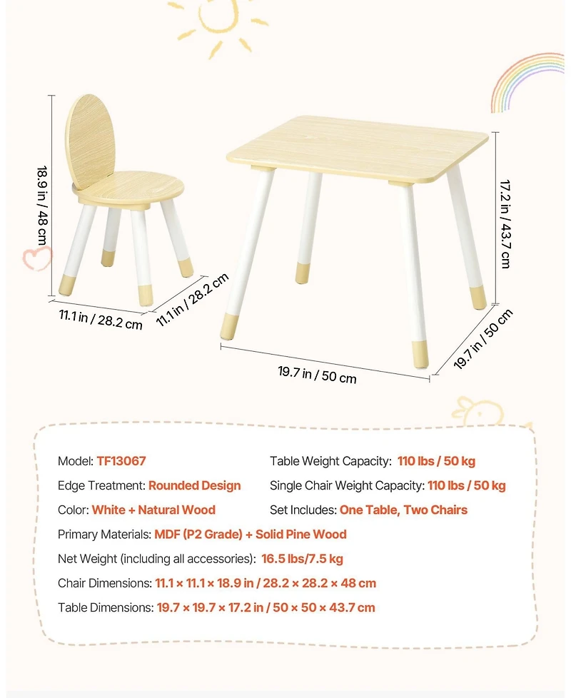 Gouun Kids Table and 2 Chairs Set with Graffiti Desktop for Art Reading and Play