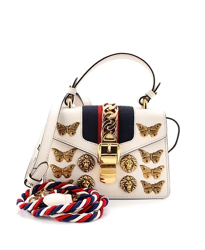 Pre-Owned Gucci Mini Sylvie Top Handle Bag Embellished Leather