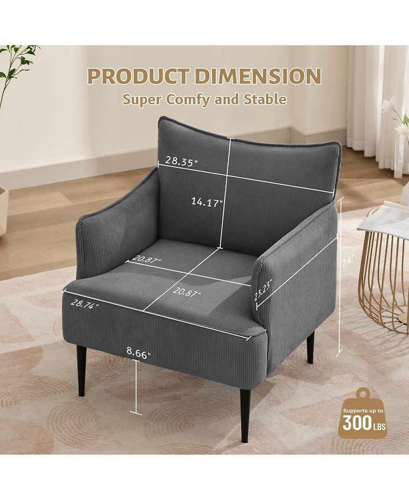 gaomon Mid Century Accent Chair, Comfy Living Room Chair Armchair Grey Fabric Sofa for Bedroom