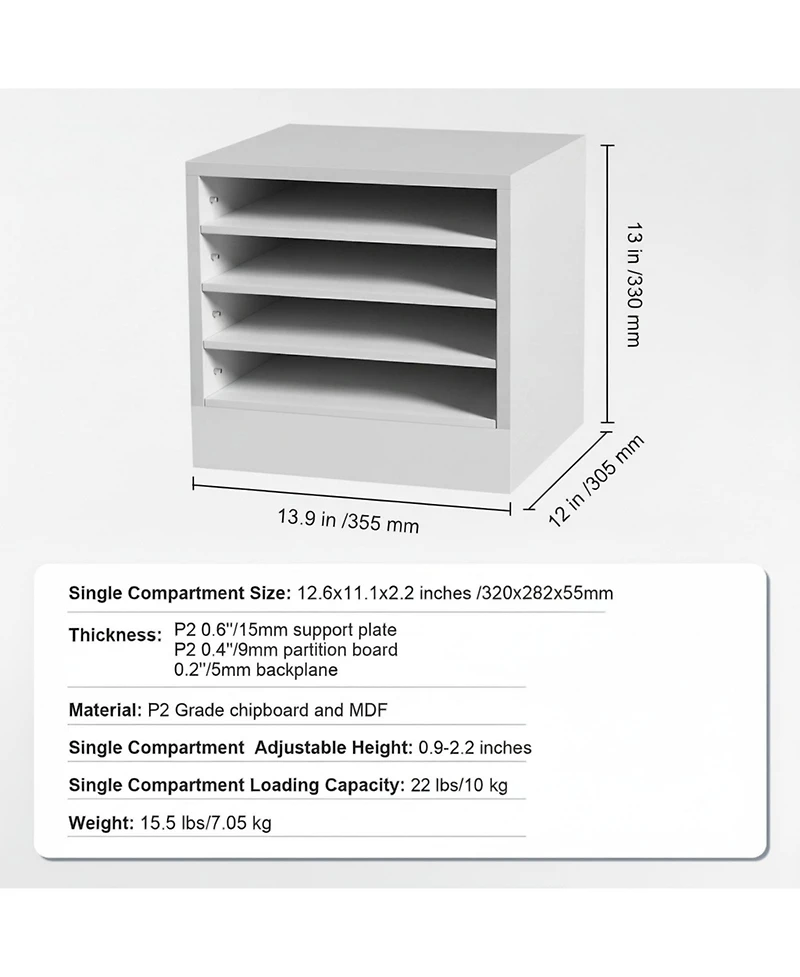 Gouun 5 Compartment Wood Literature Organizer with Adjustable Shelves
