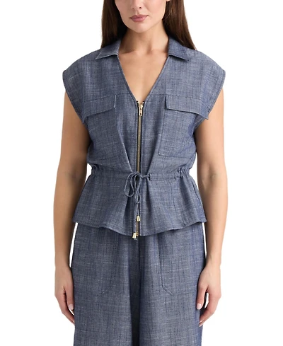 Ellen Tracy Women's Sleeveless Zip Up Top