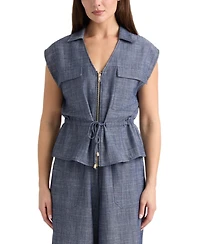 Ellen Tracy Women's Sleeveless Zip Up Top