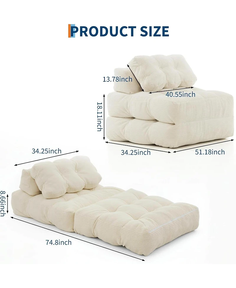 gaomon 3-in-1 Folding Sofa Bed with Pillow, Convertible Floor Sleeper Chair, No Assembly