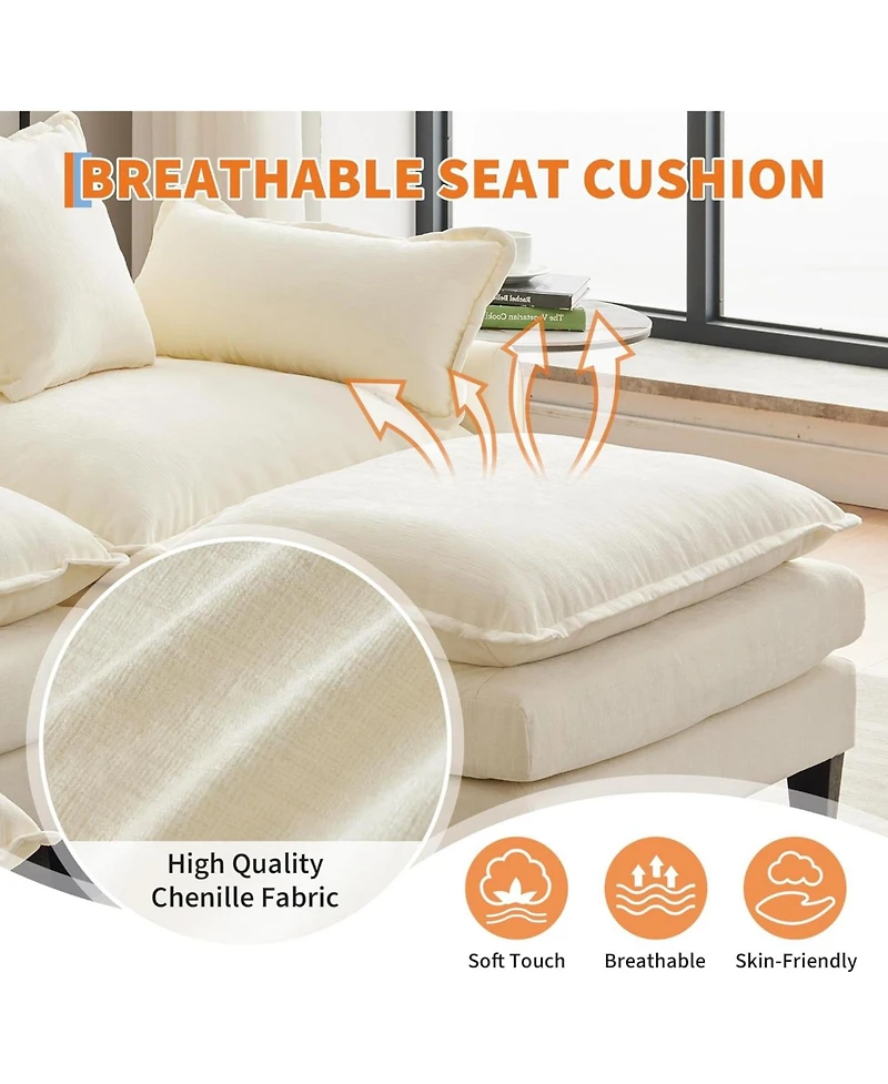 gaomon 112" Oversized L-Shaped Sofa, Modular Chenille Couch with Ottoman, Deep Seat 3-Seater