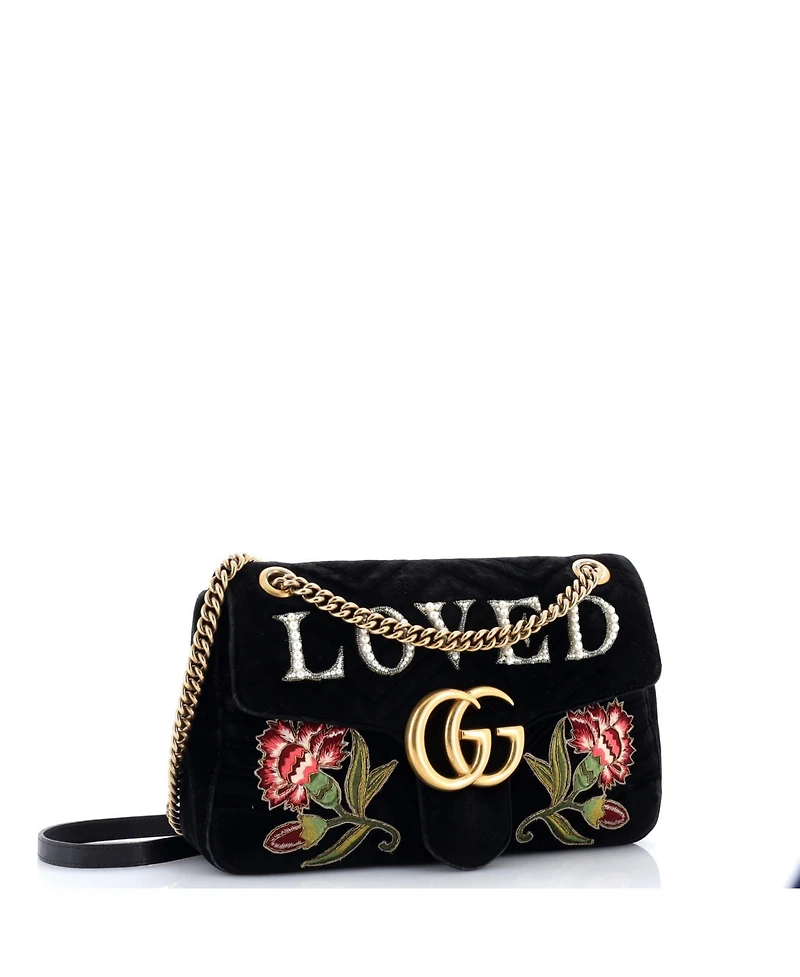 Pre-Owned Gucci Medium Gg Marmont Flap Bag Embroidered Matelasse Velvet