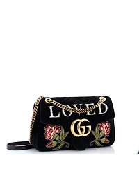 Pre-Owned Gucci Medium Gg Marmont Flap Bag Embroidered Matelasse Velvet