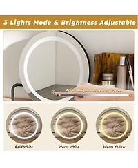 Rainsken Makeup Vanity Desk with Mirror and Led Lights, Dressing Table Set with Chair, Open Shelves, 2 Storage Drawer and Power Outlet for Bedroom