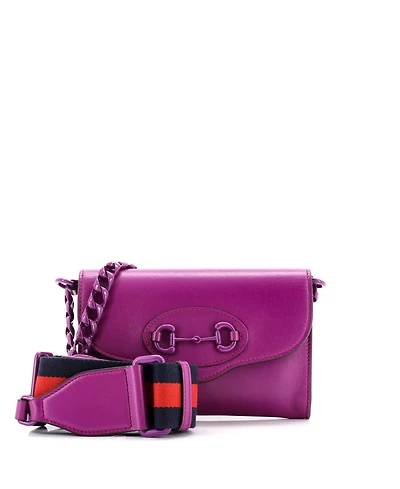 Pre-Owned Gucci Mini Horsebit 1955 Curved Flap Shoulder Bag Leather