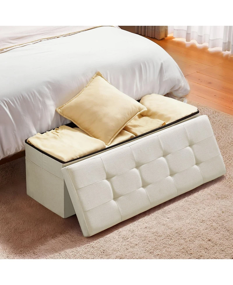 Gouun Foldable Linen Storage Ottoman Bench with Side Pockets and Hidden Storage