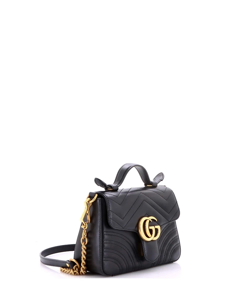 Pre-Owned Gucci Mini Gg Marmont Top Handle Flap Bag Matelasse Leather