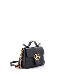 Pre-Owned Gucci Mini Gg Marmont Top Handle Flap Bag Matelasse Leather