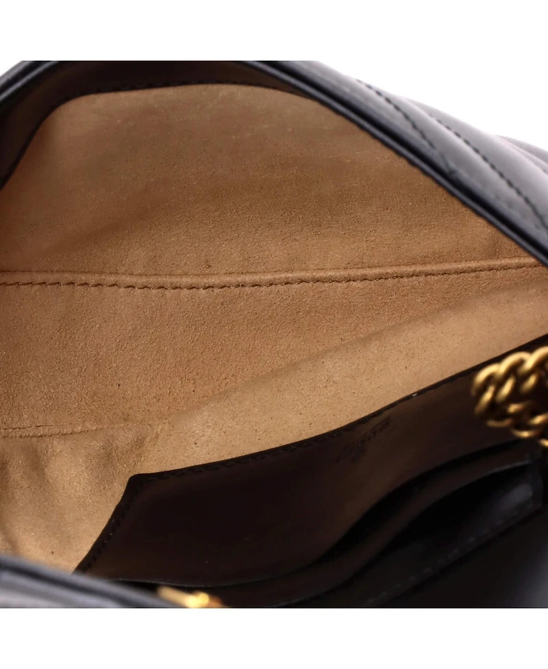 Pre-Owned Gucci Mini Gg Marmont Half Moon Flap Crossbody Bag Matelasse Leather