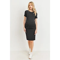 Hello Miz Maternity Casual Short Sleeve Crewneck Side Ruched T-Shirt Dress