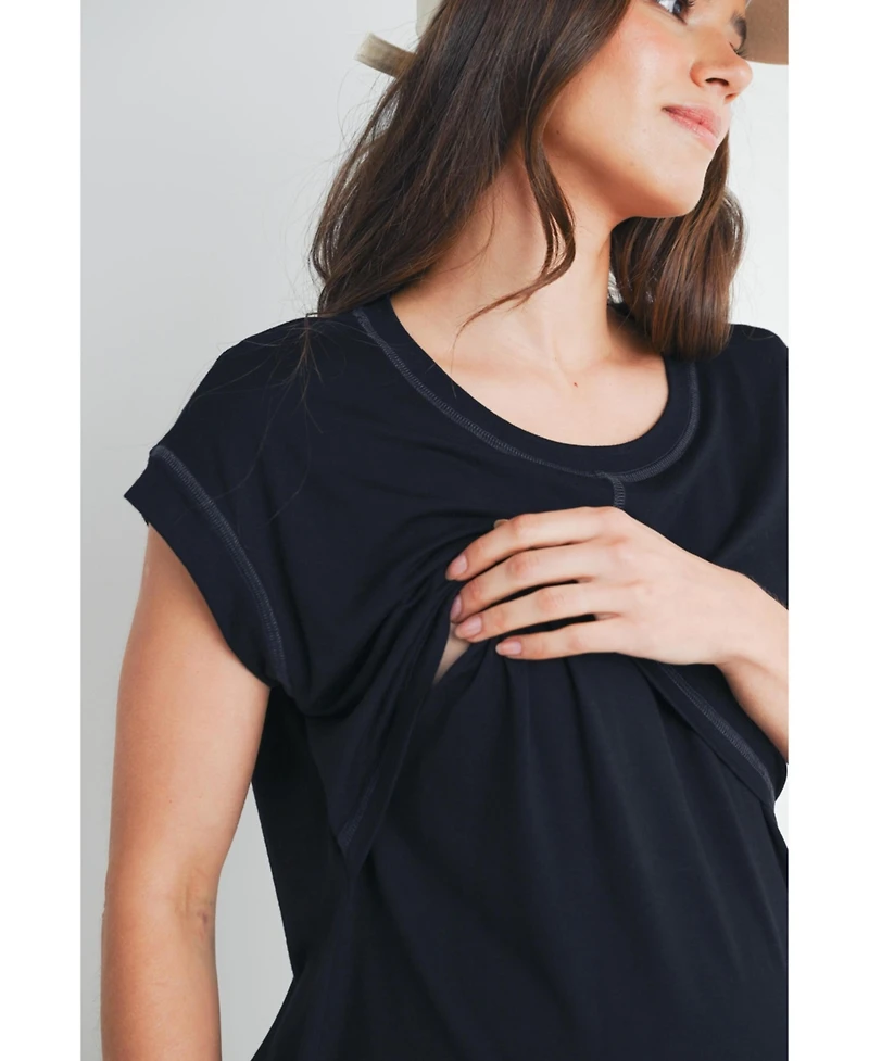Hello Miz Maternity T-Shirt Relaxed Fit Short Sleeve Layered Nursing-Friendly