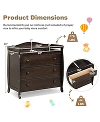 Sugift Baby Changing Table Infant Diaper with 3 Drawers and Safety Belt.