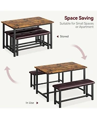 gaomon Kitchen Table Set with 2 Upholstered Benches for 4, Dining Room Metal and Wood Rectangular Table Set for Small Space, Apartment