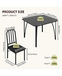 gaomon Glass Dining Table Set for 2, Kitchen Table and Chairs for 2 with with Chamfer Design, 3 Piece Dining Room Table Set with Cushion Seats