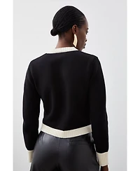 Karen Millen Women's Cotton Cropped Knit Boxy Cardigan