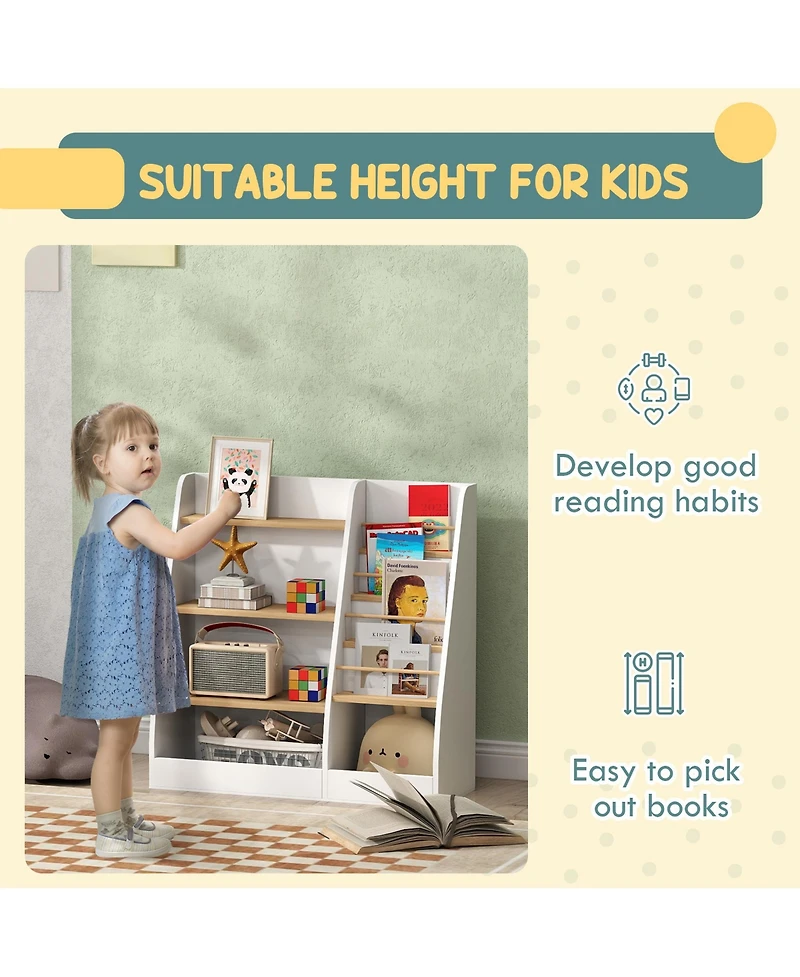 Qaba 4 Tier Kids Bookshelf and Toy Storage Organizer with Book Rack,
