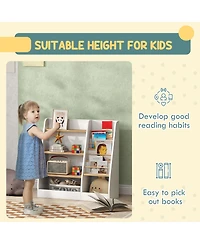 Qaba 4 Tier Kids Bookshelf and Toy Storage Organizer with Book Rack,