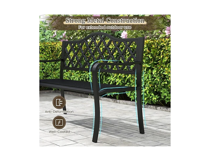 50.5 Inch Patio Bench with Curved Armrests for 2-3 People-Black