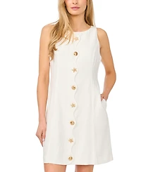 CeCe Women's Sleeveless Button-Front Scalloped Dress