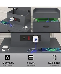 Rainsken Wood Nightstand with Adjustable Led Light Strip, Modern Bedside Table with 2 Drawers and Open Storage Compartment, Side End Table for Bedroom