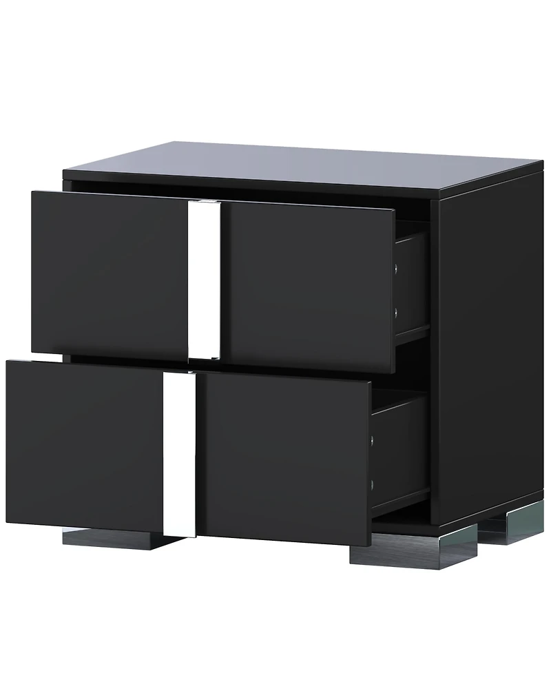 Rainsken Elegant Nightstand with Silver Mirrored Handle and 2 Drawers, Bedside Table, Sofa Side Table, End Table for Living Room, Bedroom