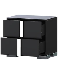 Rainsken Elegant Nightstand with Silver Mirrored Handle and 2 Drawers, Bedside Table, Sofa Side Table, End Table for Living Room, Bedroom