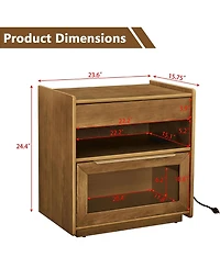 Rainsken Nightstand with Charging Station and Outlet Hole, Mid Century Modern Bedside Table with Open Shelf, End Table for Living Room
