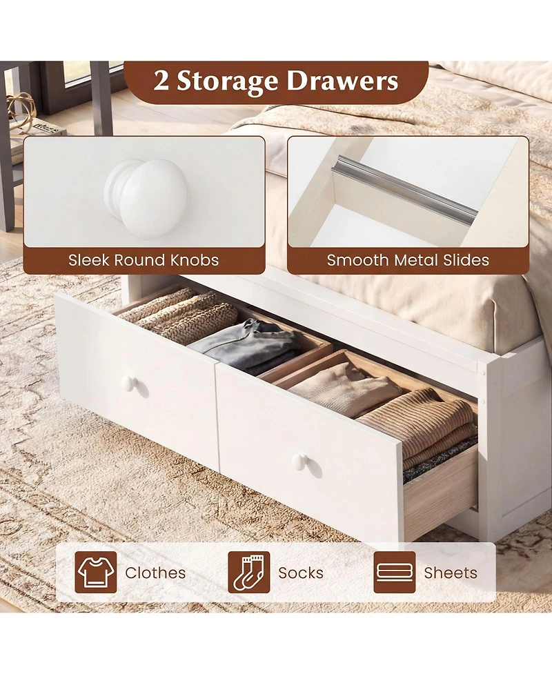 Gymax Twin Bed Frame w/Storage Drawers Headboard Wooden SlatandEnclosed Base