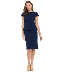 London Times Women's Cap-Sleeve Peplum Boat Neck Sheath Dress