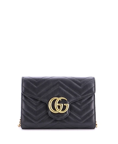 Pre-Owned Gucci Mini Gg Marmont Chain Wallet Matelasse Leather