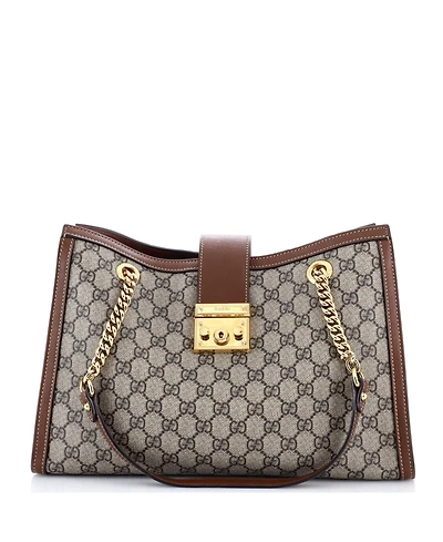 Pre-Owned Gucci Medium Padlock Chain Tote Gg Coated Canvas with Leather