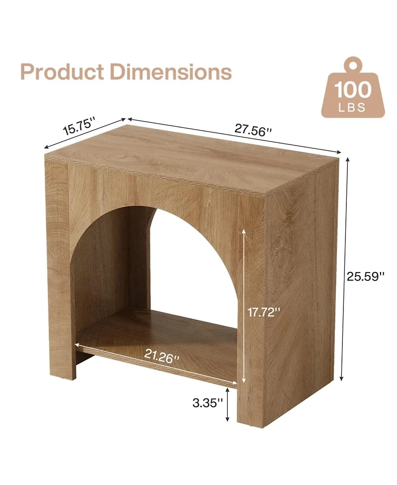 Rainsken 2 Tier Bedside Table, Farmhouse Nightstand with Open Shelf, Wooden Base and Spacious Tabletop, Accent Furniture for Living Room, Bedroom