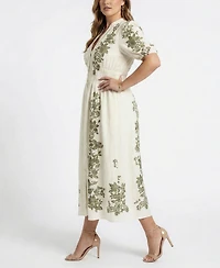 Taylor Plus Short-Sleeve V-Neck Maxi Dress