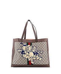 Pre-Owned Gucci East West Disney Three Little Pigs Ophidia Soft Open Tote Gg Coated Canvas