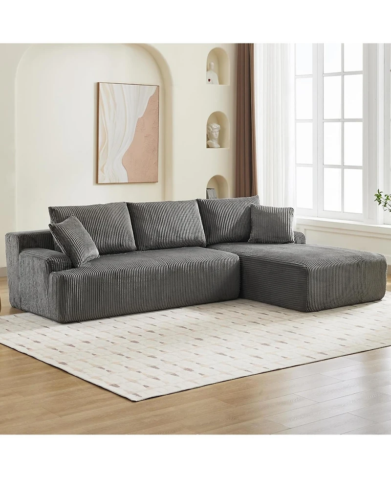 gaomon 106" Modular Sectional Sofa, Corduroy Cloud Couch with L-Shaped Chaise, No Assembly