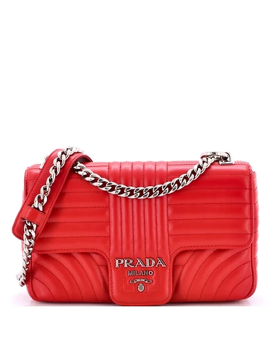 Pre-Owned Prada Medium Chain Flap Shoulder Bag Diagramme Quilted Leather