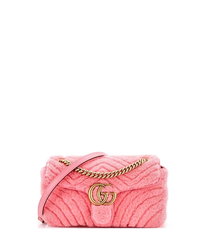 Pre-Owned Gucci Small Gg Marmont Flap Bag Matelasse Shearling