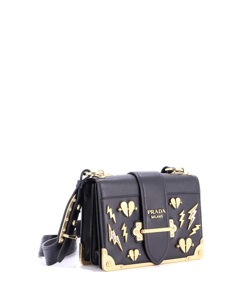 Pre-Owned Prada Small Cahier Crossbody Bag Embellished Leather