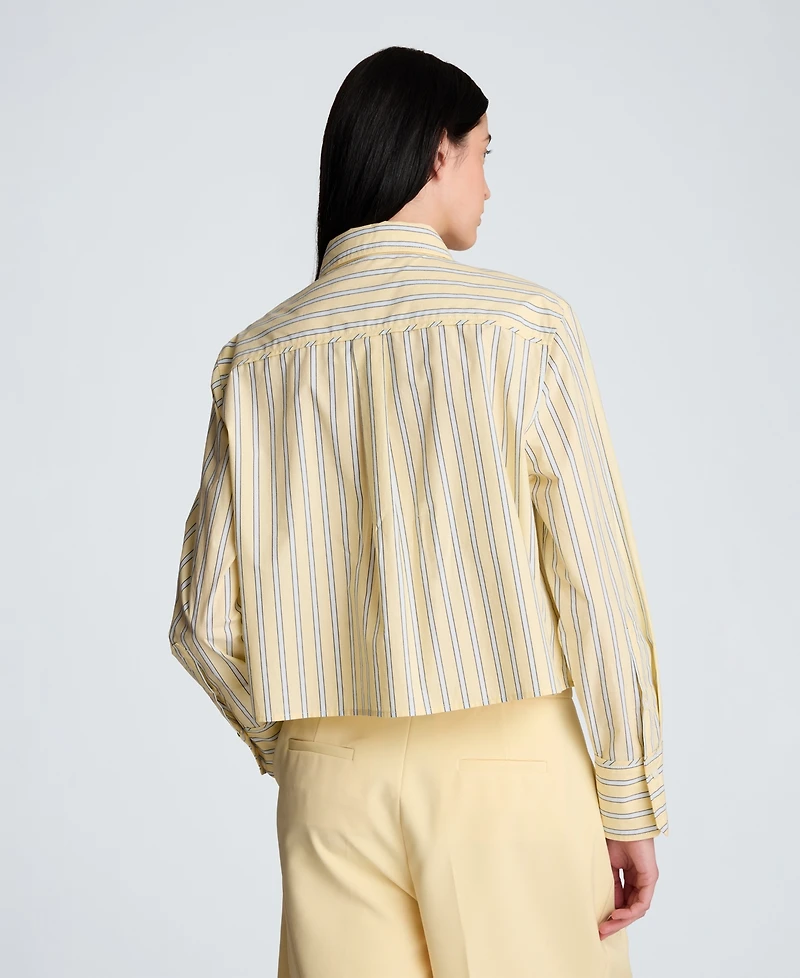 Kenneth Cole Women's Bias Piping Cropped Long-Sleeve Shirt