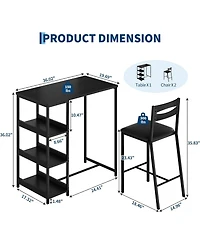 gaomon 3-Piece Kitchen Table Set with Storage Shelves and 2 Upholstered Chairs