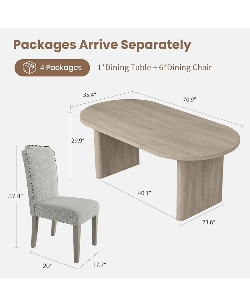 gaomon 70.8 Inch Oval Dining Table with Upholstered Dining Chairs, Kitchen Table with Sturdy Wooden Base, High Back Dining Chair with Wood Legs