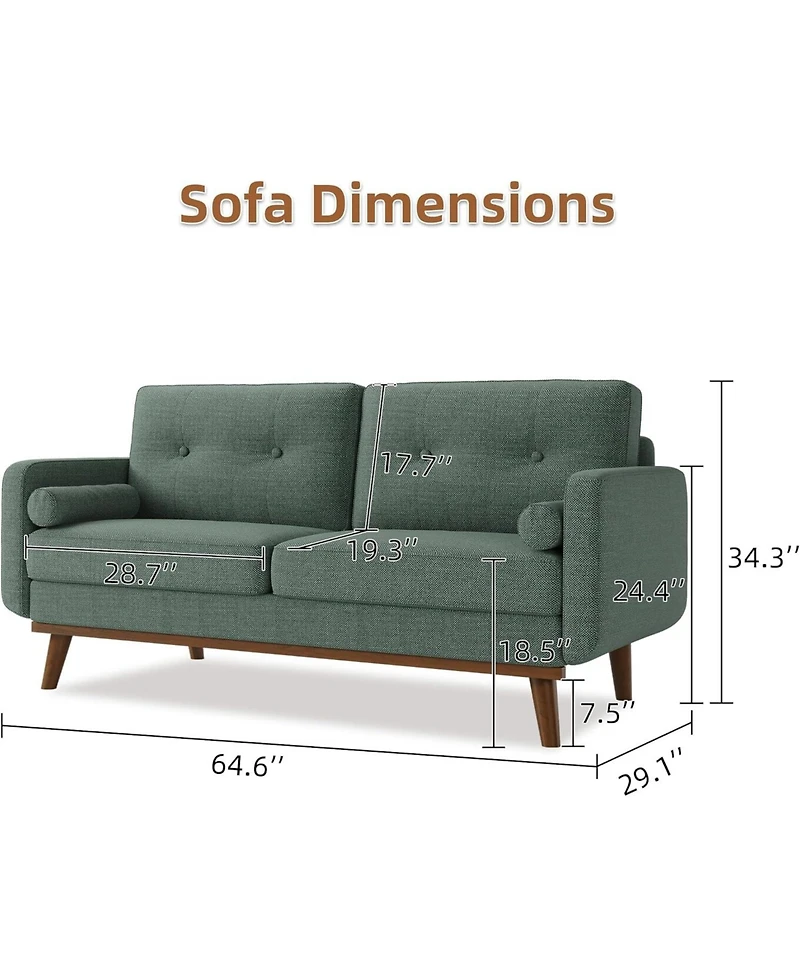 gaomon 65" Loveseat Sofa, Linen 2-Seater Couch with Pillows and Tufted Design