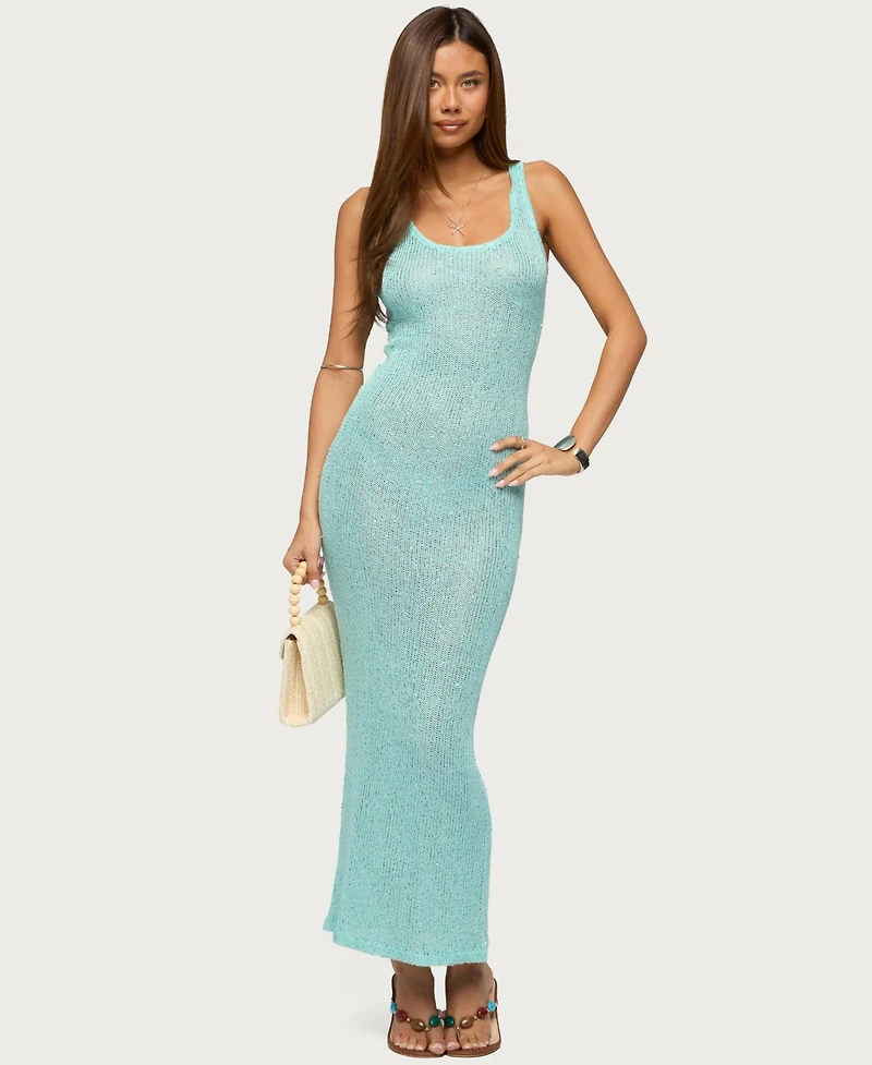 Edikted Women's Abby Sequin Sheer Knit Maxi Dress