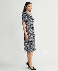 Kasper Women's Printed Faux-Wrap Midi Dress