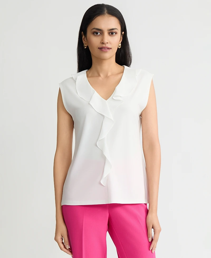 Kasper Women's Mixed-Media Ruffled Top, Regular & Petite