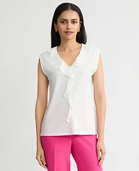 Kasper Women's Mixed-Media Ruffled Top, Regular & Petite
